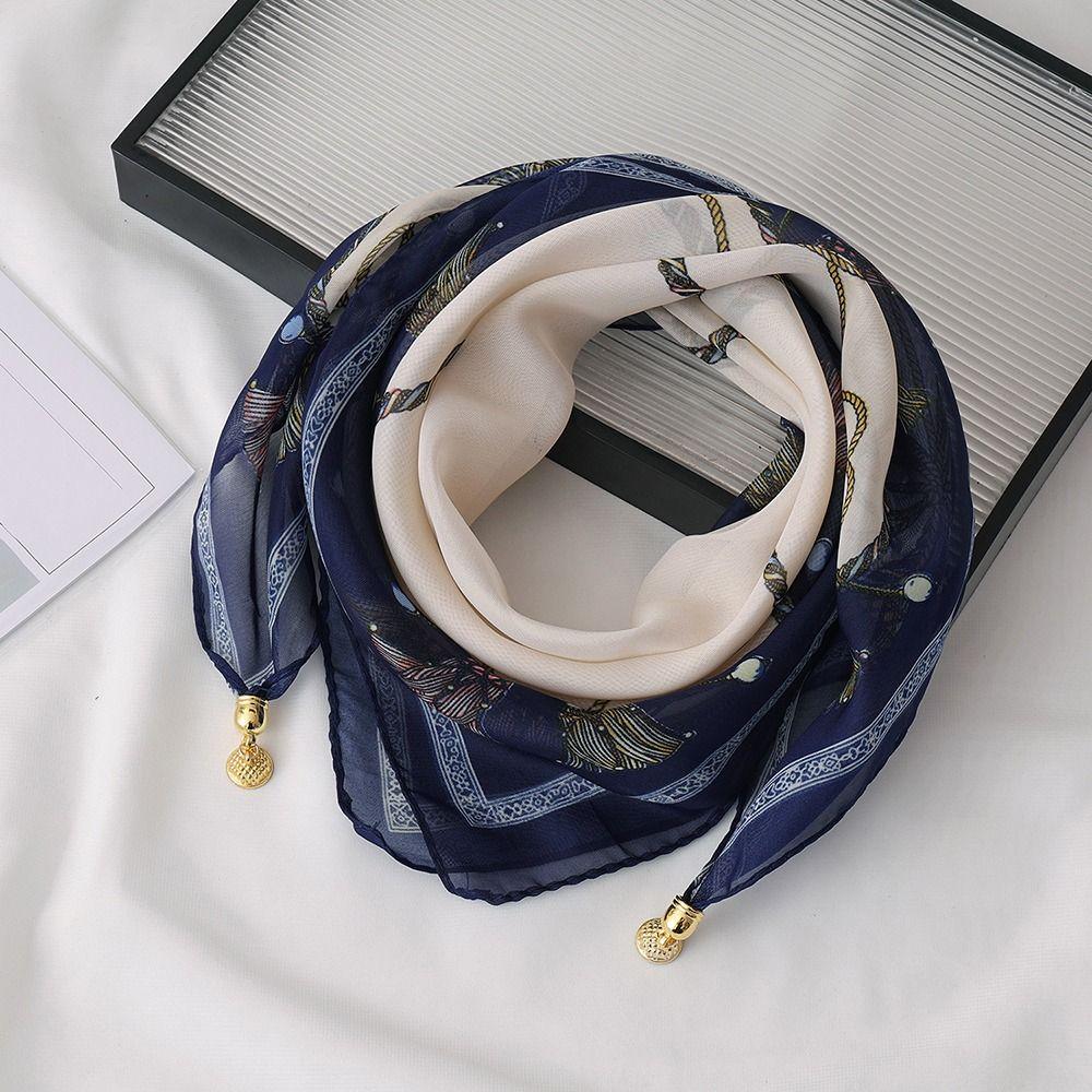 Magnetic Buckle Silk Scarf Chiffon Square Scarf Fashion Headscarves Spring