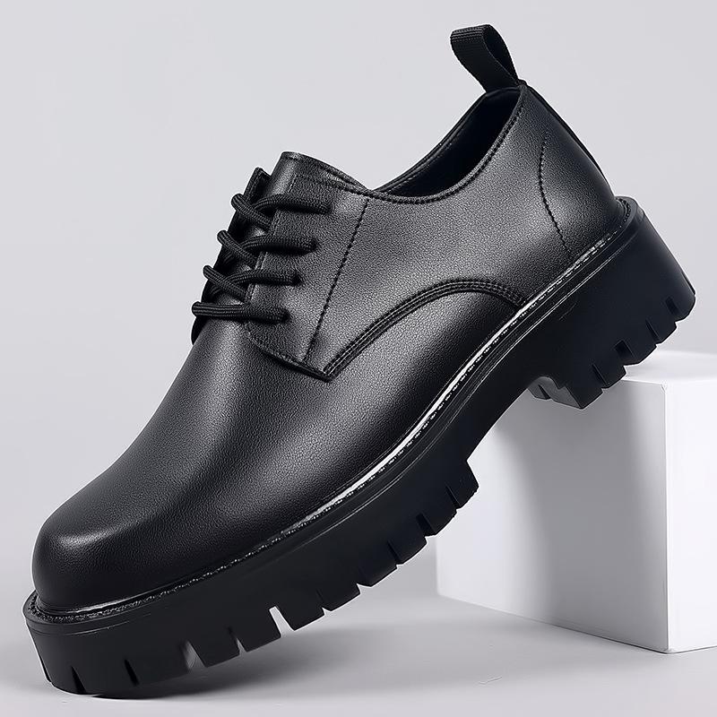 Spring Autumn Leather Platform Shoes Men Fashion Korean Non-slip British Casual Men's Shoes Solid Color Work Shoe Male