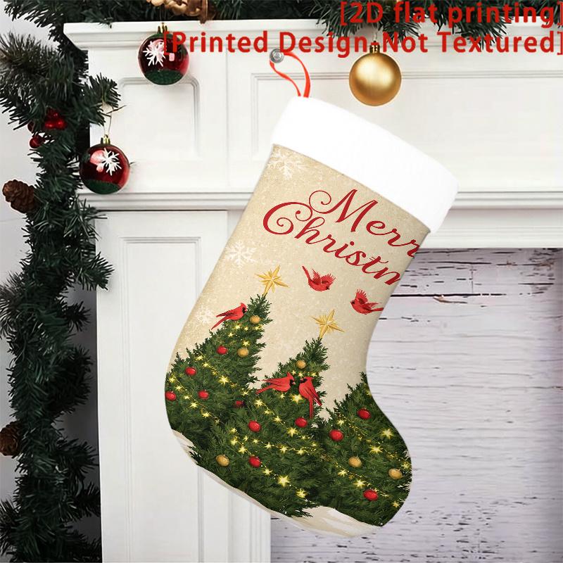 Christmas decoration fireplace hanging stocking 1pc Three Decorated Pine Trees Standing in Fluffy Snow at The Bottom Chr