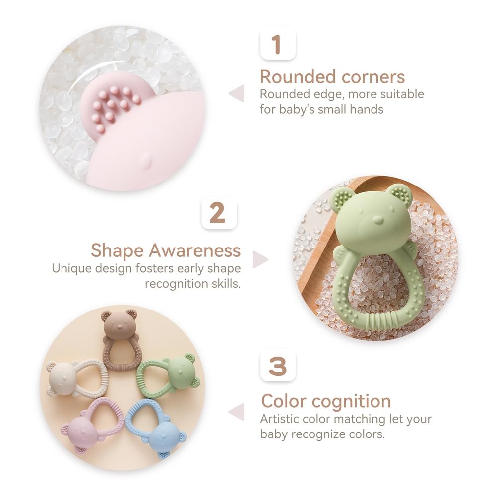 Baby Silicone Teether Bear Hand Bell Food Grade Teether Toys Rattle Baby 0-12 Months Silicone Sensory Toys Silicone Teething Toy