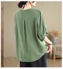 Women's Retro Cotton Linen Plus-Size Summer T-shirt with Loose Seven-Sleeve Design