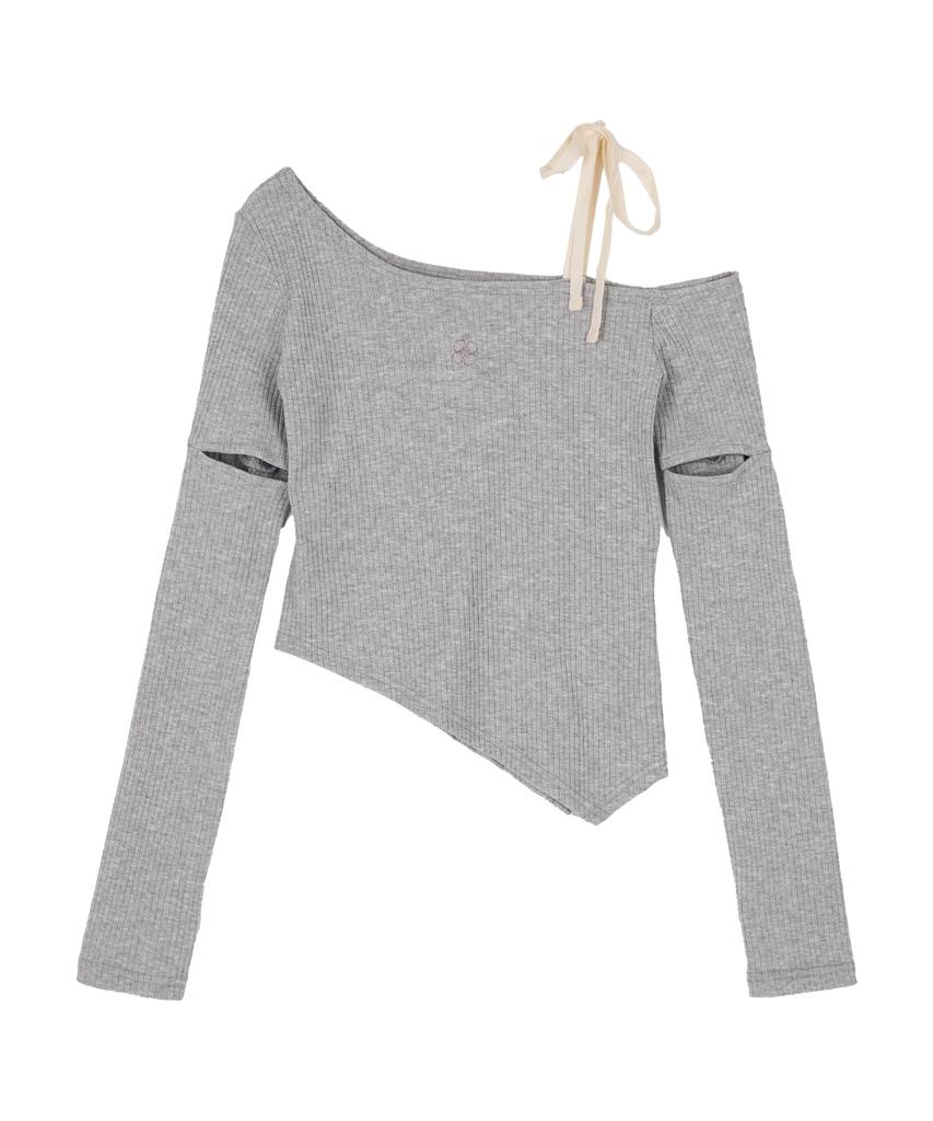 HIGH SCHOOL DISCO One-Shoulder Ribbon Cutout Knit Gray