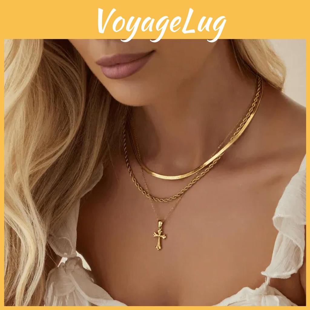 Kreuzanhänger Halskette Metallschmuck Für Frauen Mit Geometrischem Design Und Mehrschichtigem Stil