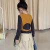 2025 Autumn Girls' Korean Style Color Block Patchwork Two-Piece T-Shirt & Vest