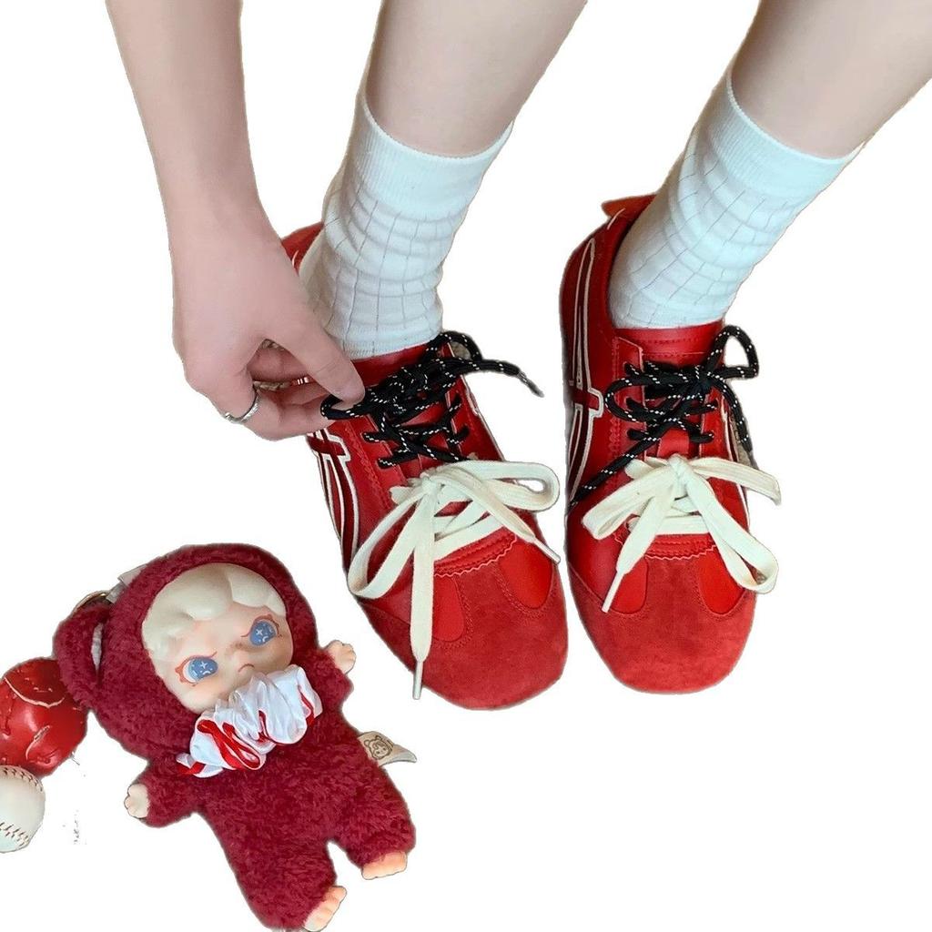 Grape mother same old Berlin magazine~ fashionable contrasting color pair of shoelaces square round head casual versatile Forrest Gump shoes German