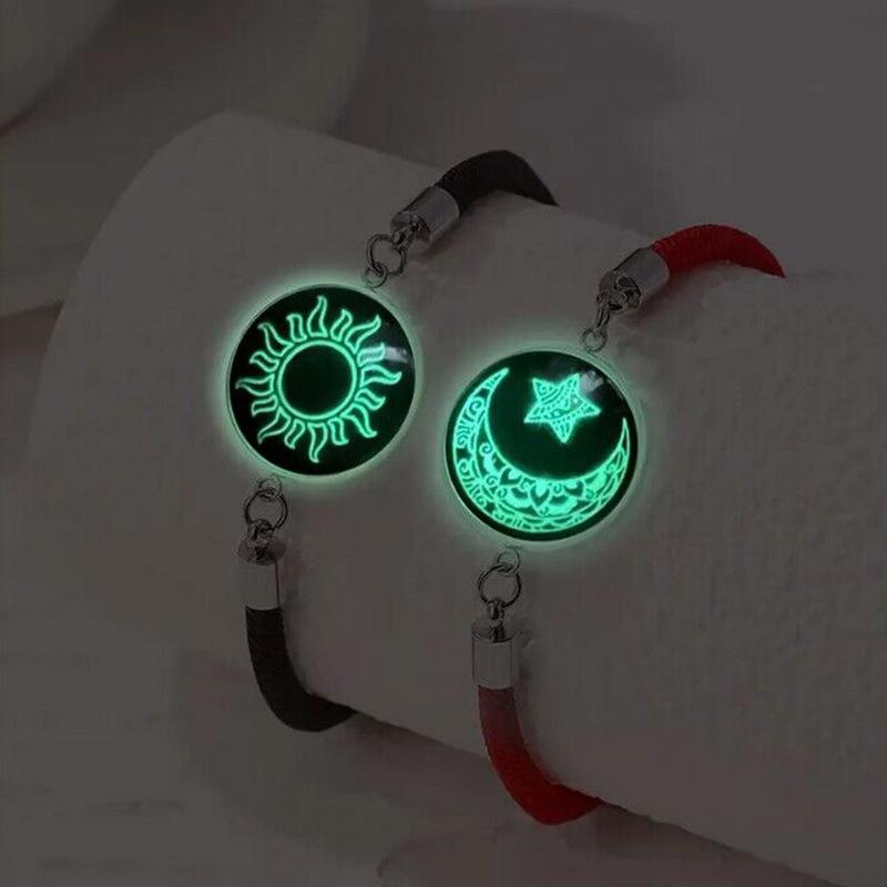 Sun Moon Time Gem Lovers Friends Braided Valentine'S Day Couple Luminous Bracelet