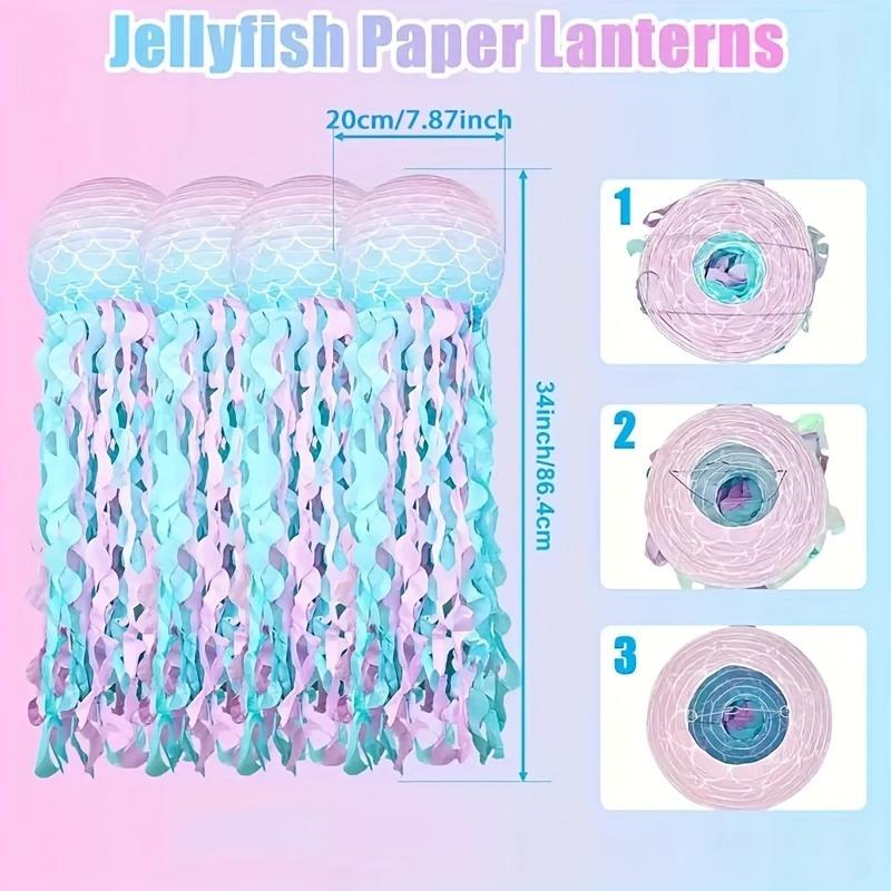 4pc Mermaid Jellyfish Paper Lanterns Hanging Decoration Pink Purple Blue Hanging Paper Lantern Birthday Wedding Party Decoration