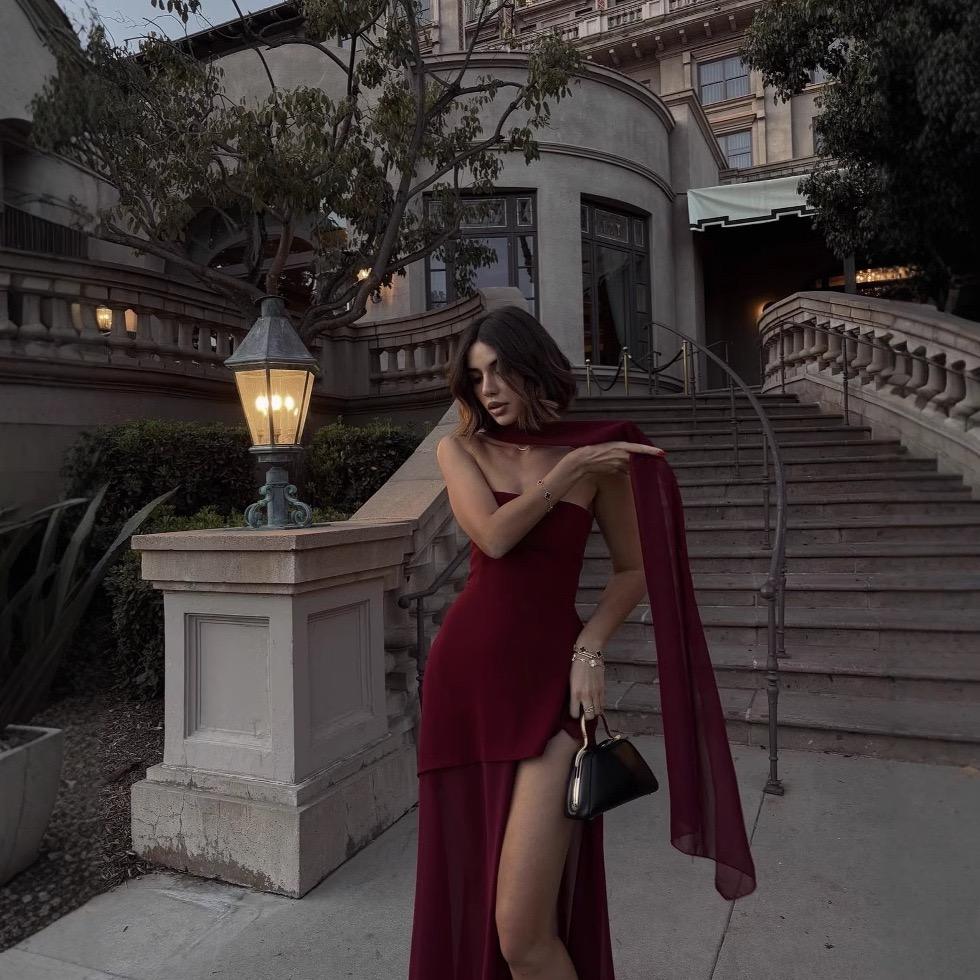 LYRIA Fashion Strapless Dress With Ribbon Female Elegant Solid Sleeveless Mesh Beach Vacation Long Dress Spring New Women Dress