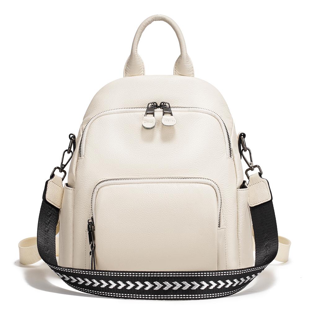 Zency 100% Genuine Leather Small Backpack For Women Large Capacity Travel Rucksack бежевый