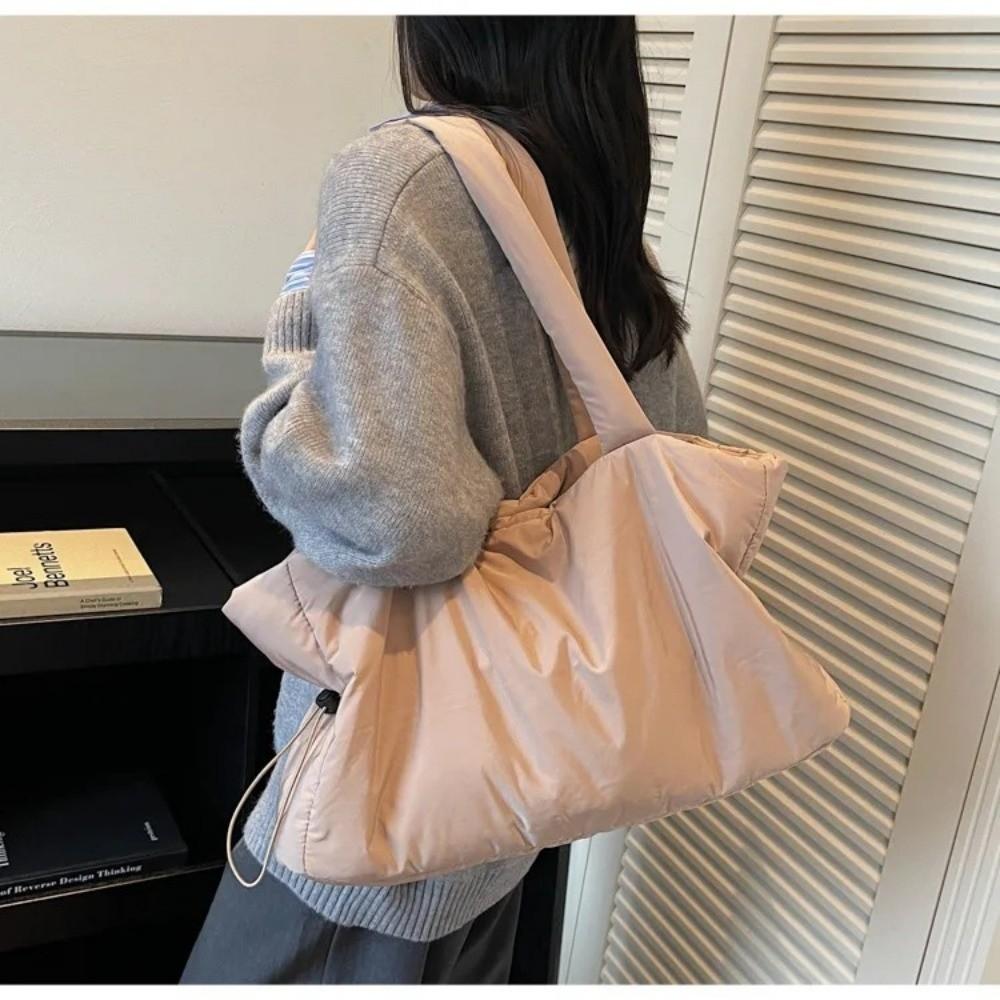 Simple Cotton Shoulder Bag Large Capacity Winter Pleated Tote Bag Textured Shopping Bag Women Handbag