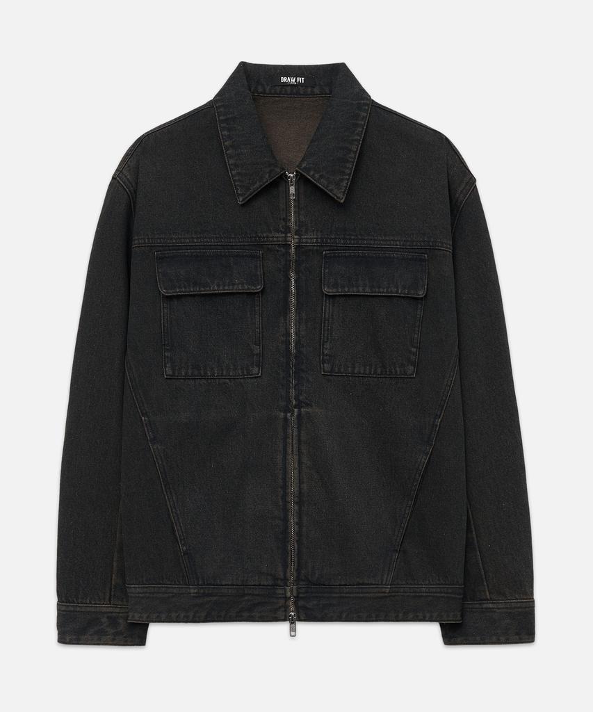 Draw Fit Consizing Washed Pocket Denim Jacket [Mahogani Blue]