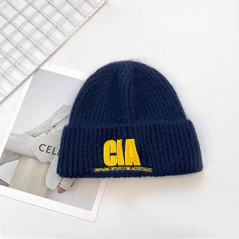 Letter Embroidered Woolen Hat for Men and Women in Fall and Winter Warm Ear Protecting Cap Versatile Face Showing Small Knitted Hat