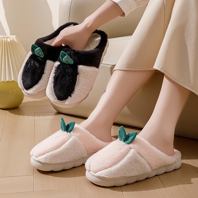 Cartoon color matching couple indoor wool slippers autumn and winter home use warm and velvet thick-soled couple cotton slippers