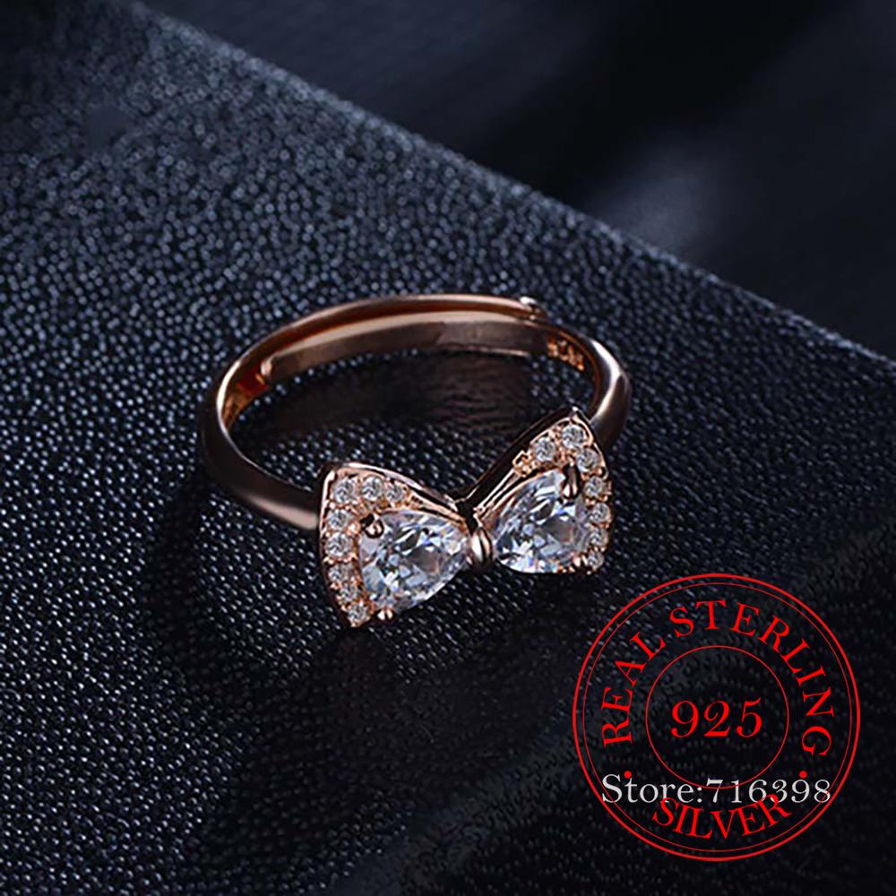 S925 Sterling Silver Bowknot Bow Knot AAA Zircon Rings for Women Fashion Wedding Engagement Party Gift Charm Jewelry