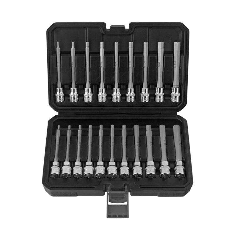 Professional Long Shafts Allen Sockets Kit 20Pieces 3/8" Drive For Metric And British Size 3mm To 12mm 1/8" To 7/16