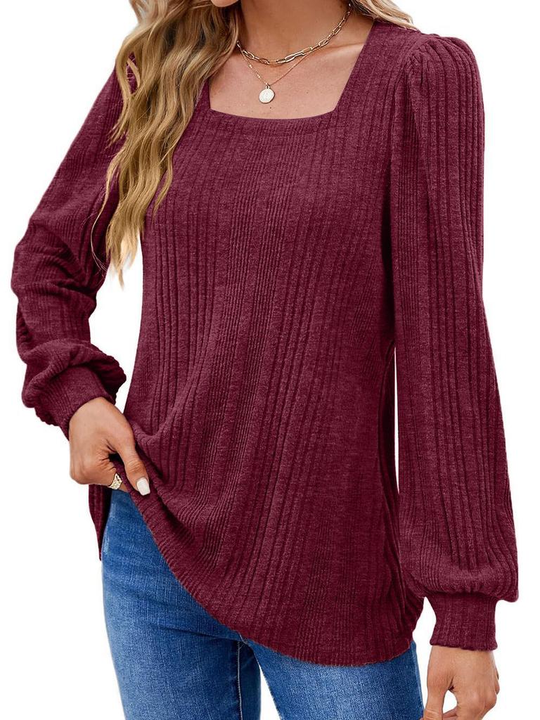Autumn New Women's Chunky Knit Square Neck Casual Long Sleeve Top