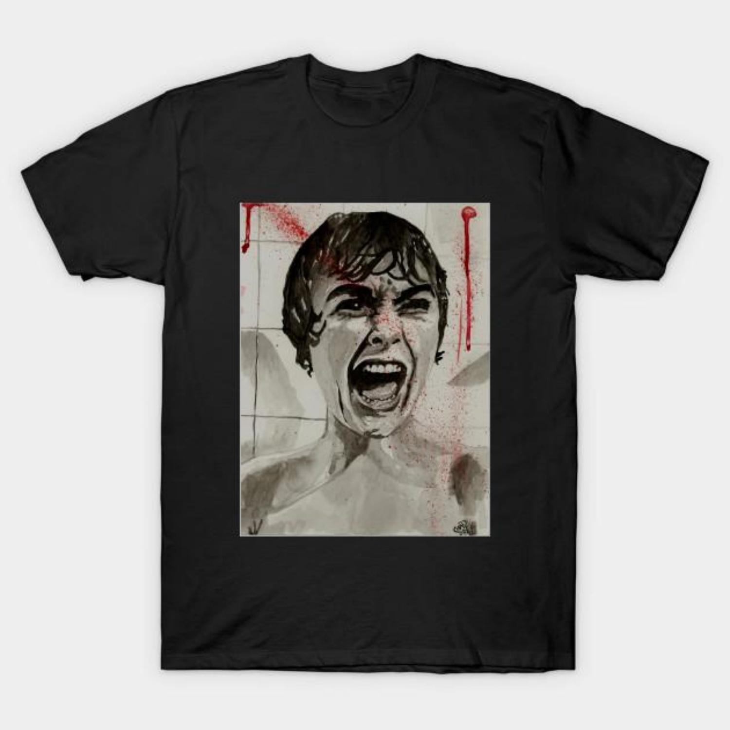 

Men Black Print T-shirt Psycho Alfred Hitchcock No-Cut Transfer Paper Print Cotton Tshirt S