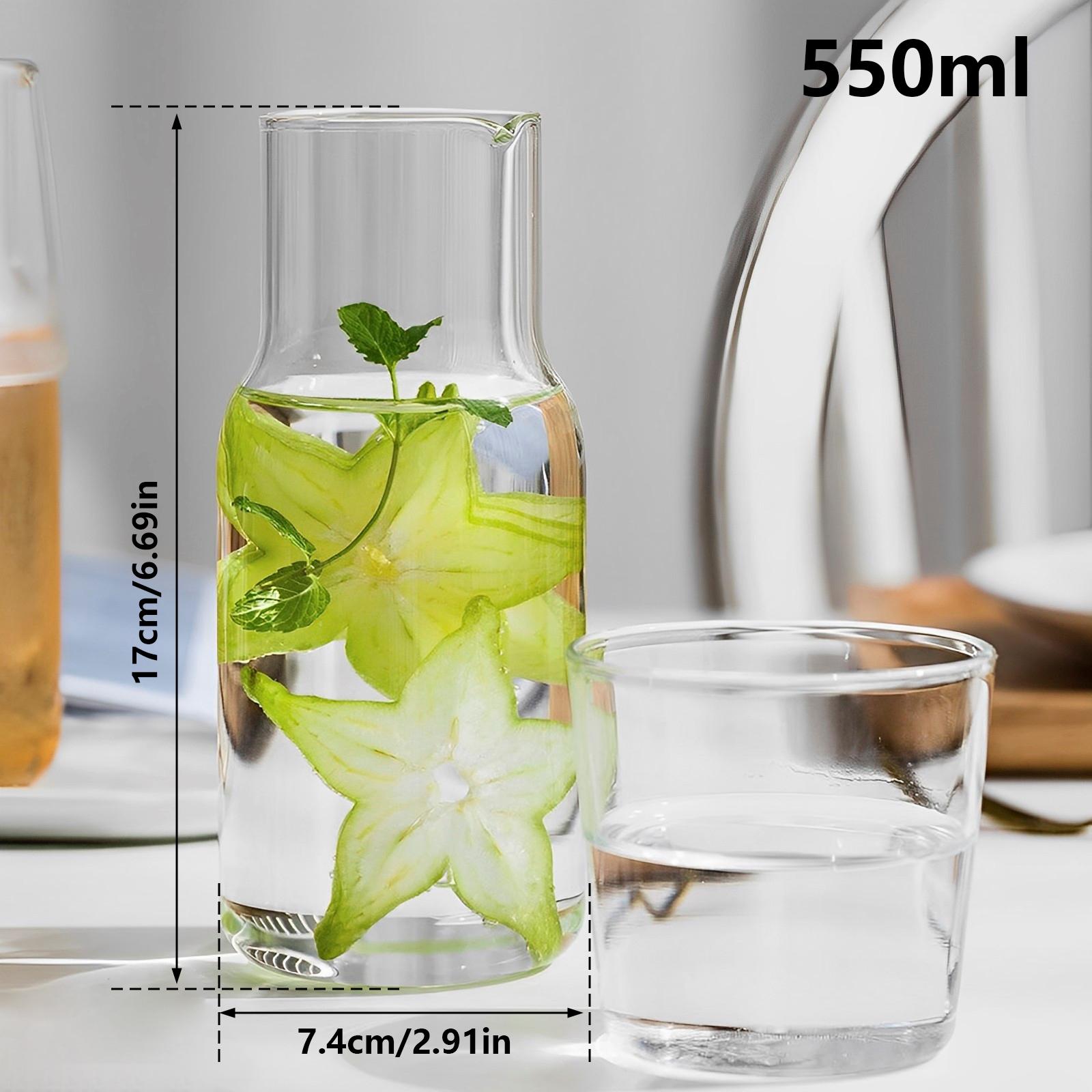 

Glass Water Pitcher Set with Glass Cup 500ML/600ML Heat Resistant V-Shaped Mouth Glass Carafe Large Capacity Mouthwash Bottle 501-600ml