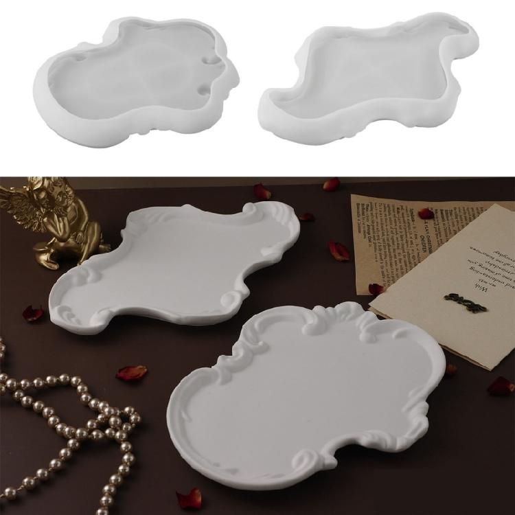 DIY Crystal Droplet Gypsum Cement Mold European Style Lace Relief Storage Tray Resin Mould Mirror Surface Silicone Molds