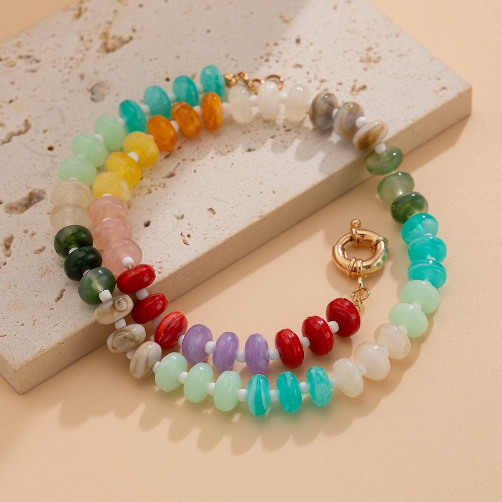 Acrylic Colorful Beads Choker Necklace Bohemian Y2K Neck Jewelry Rainbow Clavicle Chain for Women