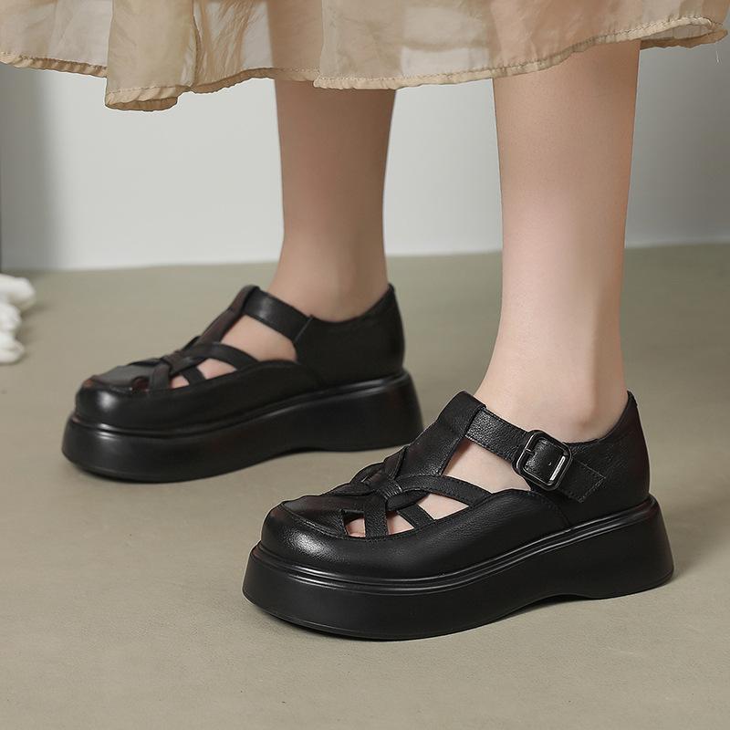 Fashion GKTINOO Genuine Cow Leather Sandals Soft Sole Flat Platform Women Shoes 2025 Autumn Round Toe Roman Casual Loafers Large Size