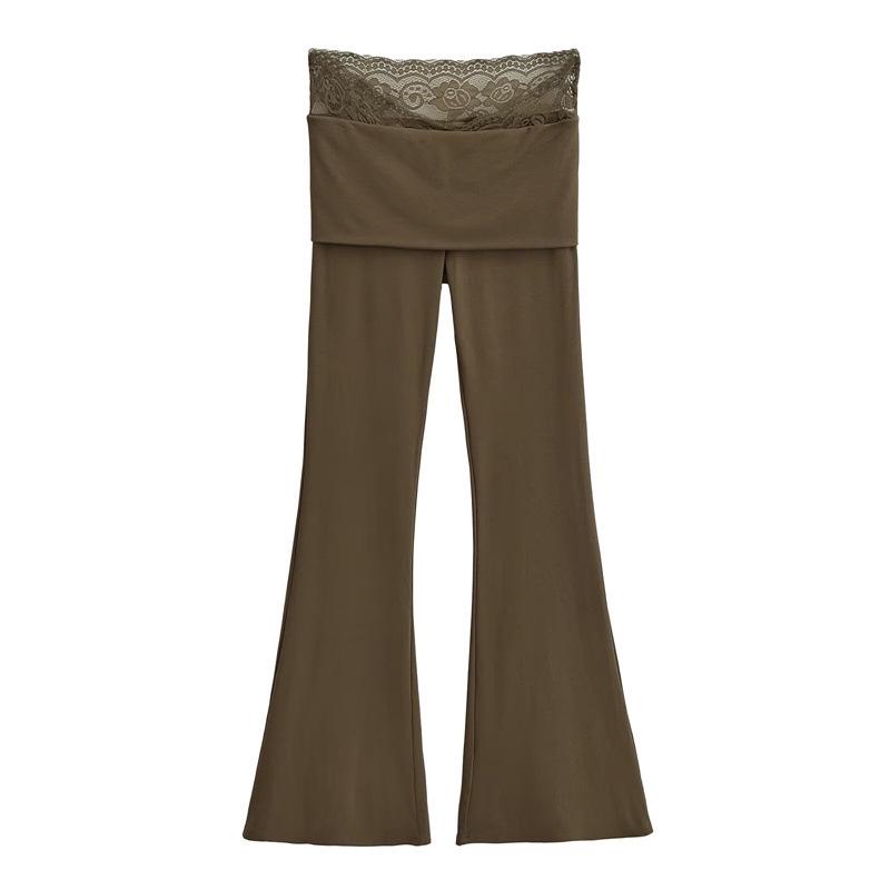 

Women s Korean Retro Lace V-Waist Yoga Pants - Elegant, Versatile, Stretchy, Slimming Flare Design Medium