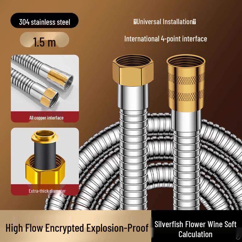 Silicone Large-Diameter Shower Hose - Thickened, Explosion-Proof, High-Flow Water Pipe for Shower Head.