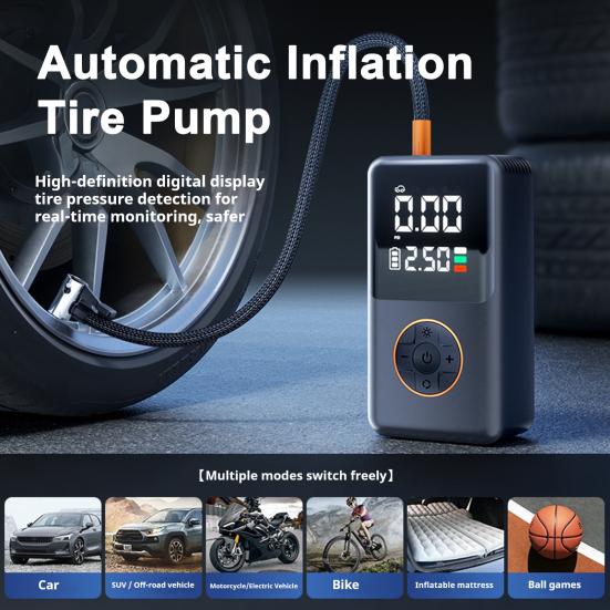Bezprzewodowa pompka samochodowa z lampką, ładowana przez USB, przenośna pompka do pompowania do samochodu, roweru, piłki, elektryczna pompka do opon