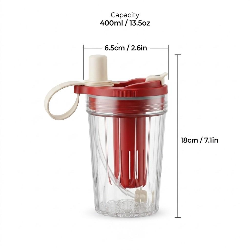 Reusable Straw Water Cup Transparent Plastic Drinking Cup With Tea Strainer Outdoor Sport Portable Leak-proof Water Bottle 301-400ml красный