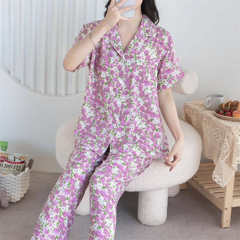 Cotton and silk pajamas women's spring and summer short-sleeved large-size suit spring and autumn thin cartoon printed loungewear