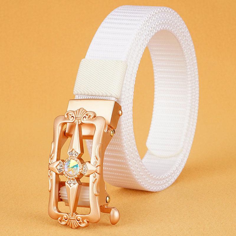 New Women'S Commuting Belt With Automatic Buckle Nylon Waistband, Outdoor Leisure Versatile Double-Layer Thick Belt
