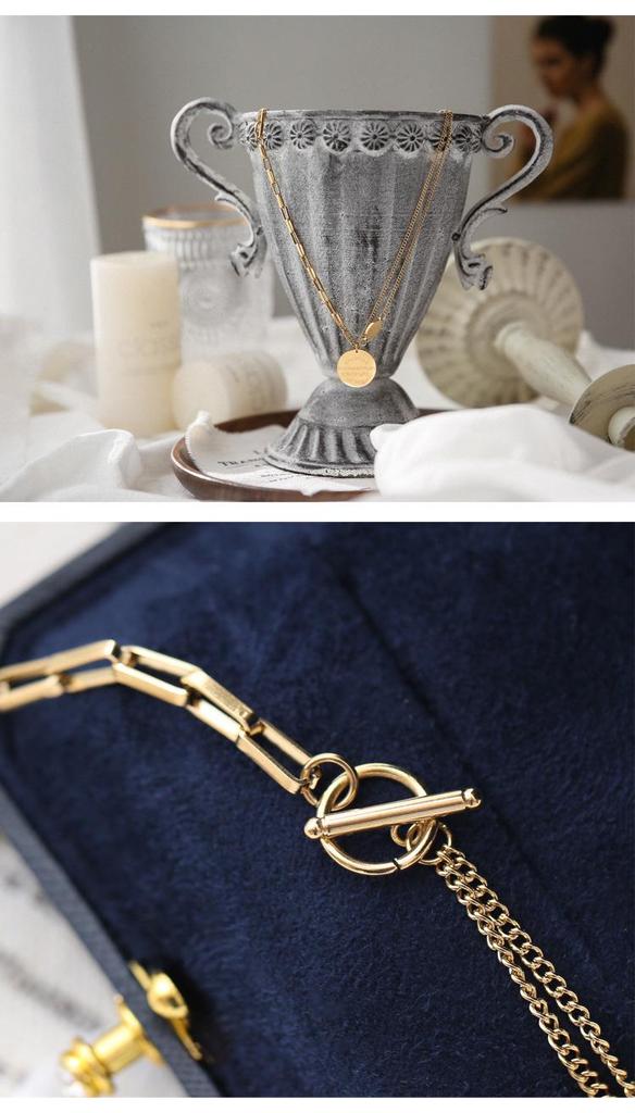 Initial Round Pendant Titanium Steel Sweater Necklace for Women - Versatile & Trendy Jewelry