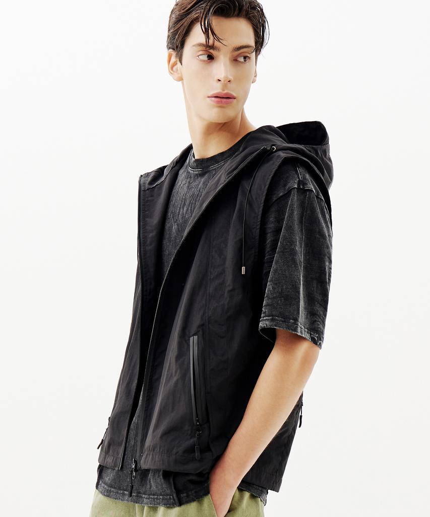 Trillion Division Nylon Hooded Zip-Up Vest (Black)