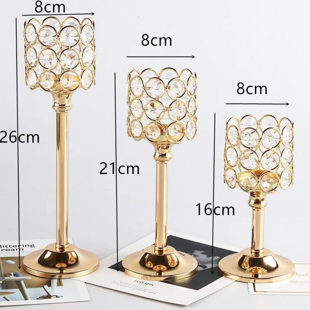 Retro Golden Candle Holder Crystal Metal Tea Stand Lamp Candlestick Wedding Decoration