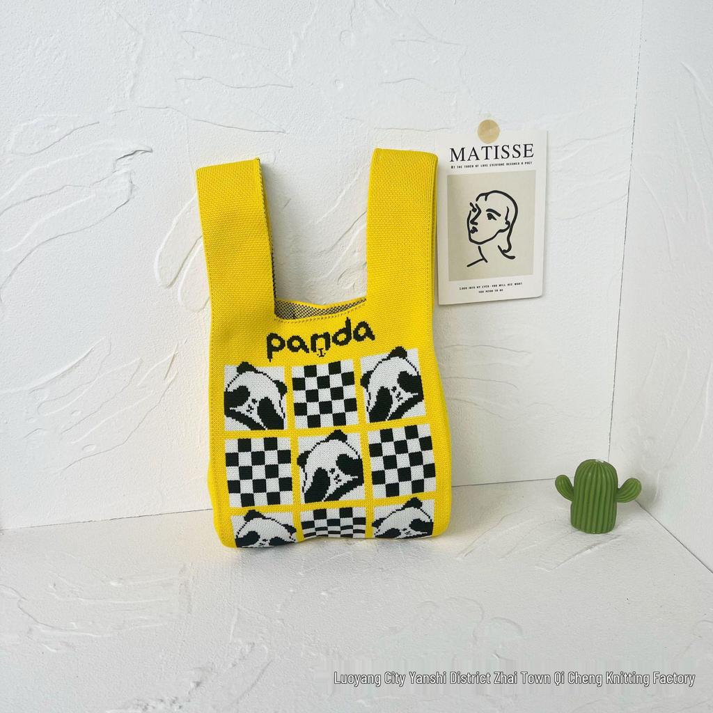Panda Knit Women's Cross-Border Wrist Tote Handbag