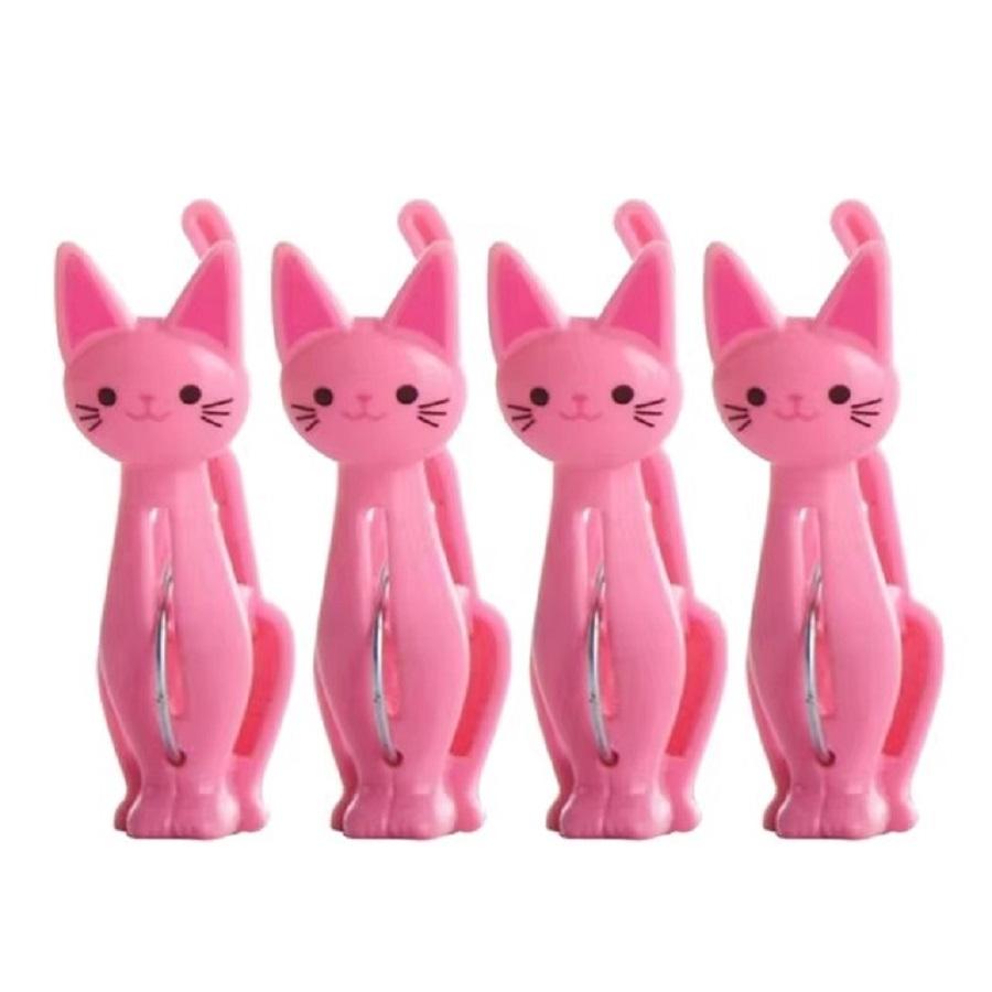 4Pcs Cute Cats Plastic Clothes Pegs Clothespins Cartoon Beach Towel Clips Bed Sheet Socks Windproof Laundry Pins