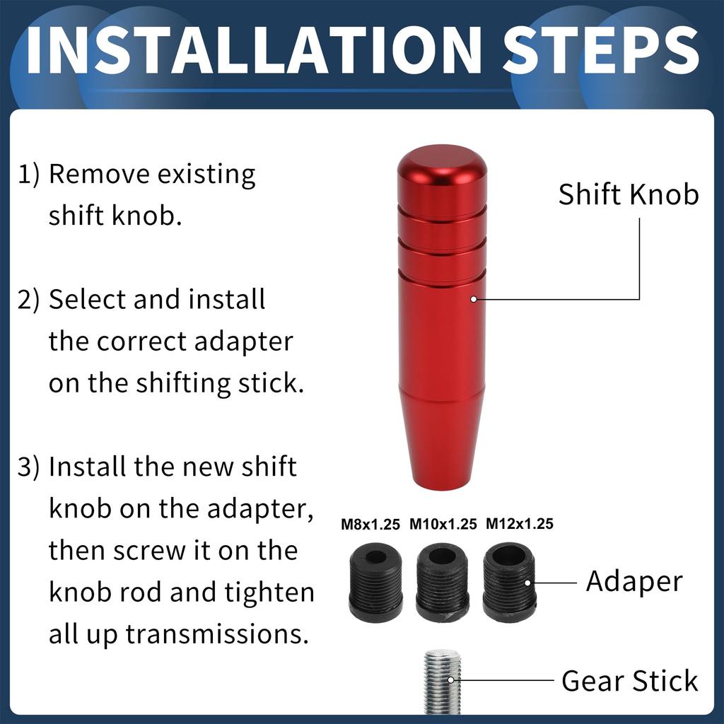 INFINAUTO Car Shift Knob 13cm Universal Gear Shifter Knob 1 Set Aluminum Alloy with 3 Adapters