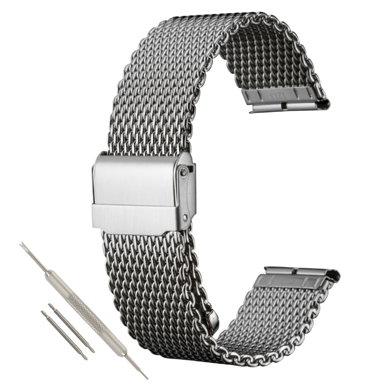 

[] BAMBI stainless Thick type mesh watch belt 20mm 22mm Stainless steel (304) mirror mirror surface band clock replacement belt silver BSNE1211S