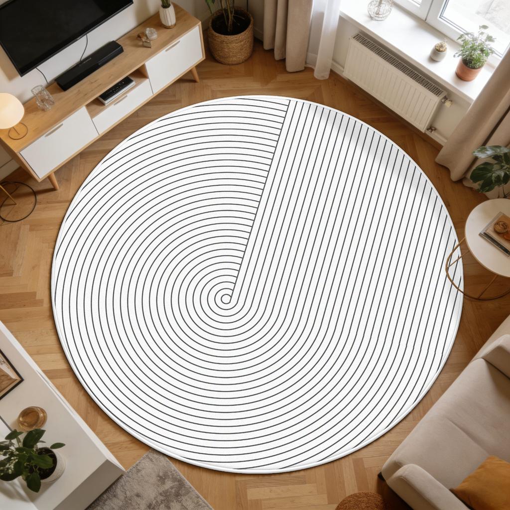 Light Beige Minimalist Lines Living Room Round Rug Decoration Bedroom Office Fluffy Carpet Easy Clean Soft Tables Chairs Mats