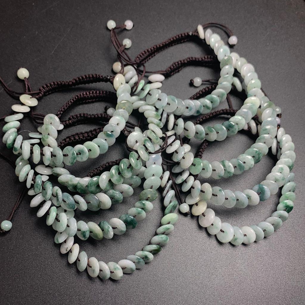 Hand-Woven A-Grade Burmese Jade Ping An Kou Bracelet with Ice Seed and Floating Flowers for Men and Women