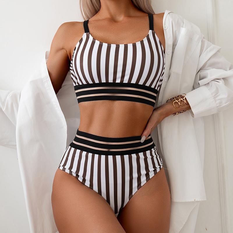Bikini Women Swimsuit New Striped Sling Bikinis Set Sexy High Waist Swimwear Summer Two Piece Beachwear Bathing Suit Female