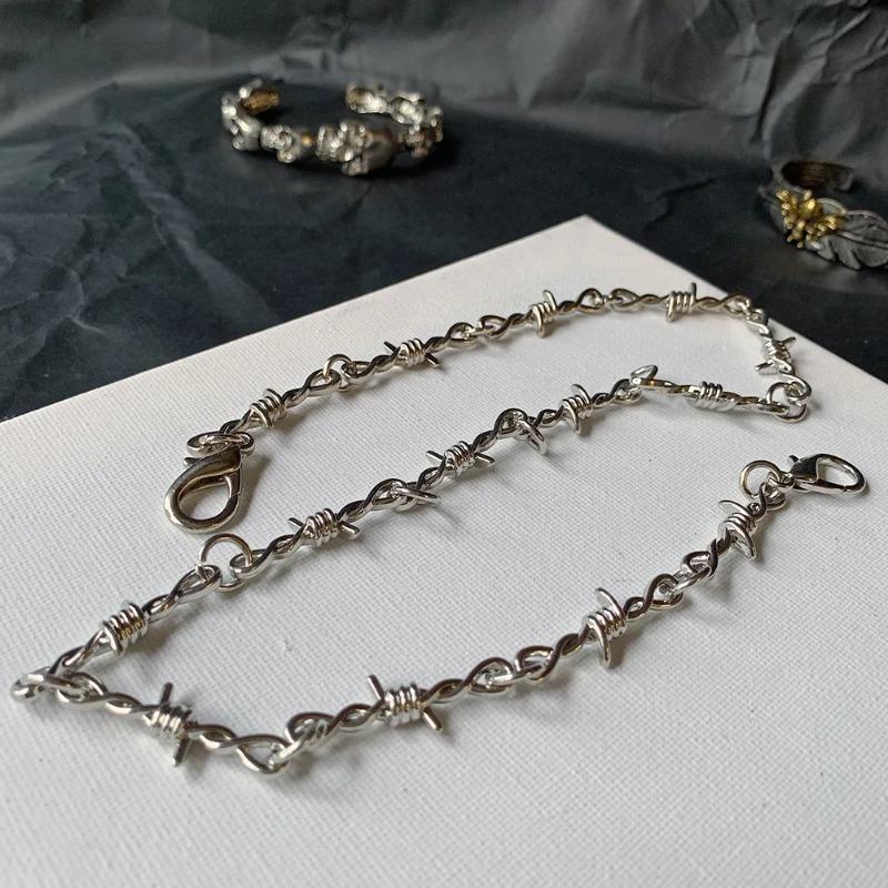 1pcs Chain Necklace Pants Waist Punk Chain Pants Men's Jewelry Barbed Wire Jeans Silver Necklace Men's and Women's Necklace Pant