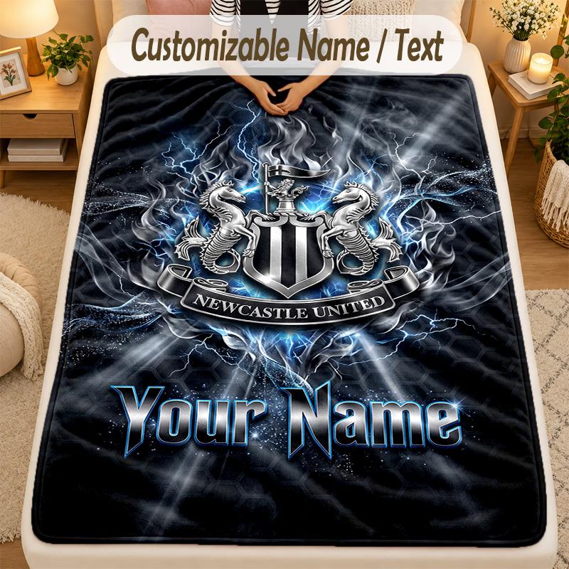 Flannel BlanketNewcastle United FC Custom Name Text Personalized Soft Warm Throw Blanket Home Decor Gift