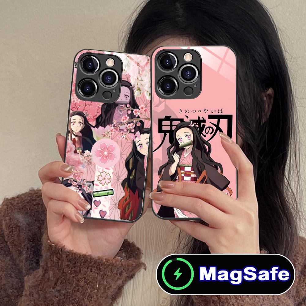 Demon Slayer Nezuko Phone Case for iPhone 16 15 14 13 12 11 Pro Max Plus Mini MagSafe Glass Colour Printing Cover Luxury