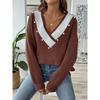 Women S Loose Fit V Neck Beaded Long Sleeve Pullover Sweater