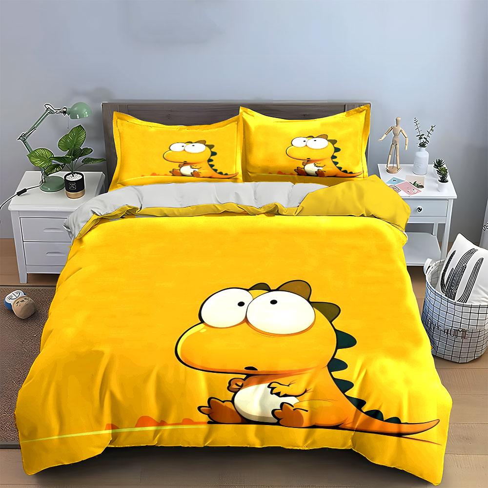 Cartoon Dinosaur On Yellow. Bedding Sets Duvet Cover Sets Duvet Covers Pillowcases(1 * Duvet Cover 2 * Pillowcases, Without Duvet Insert)