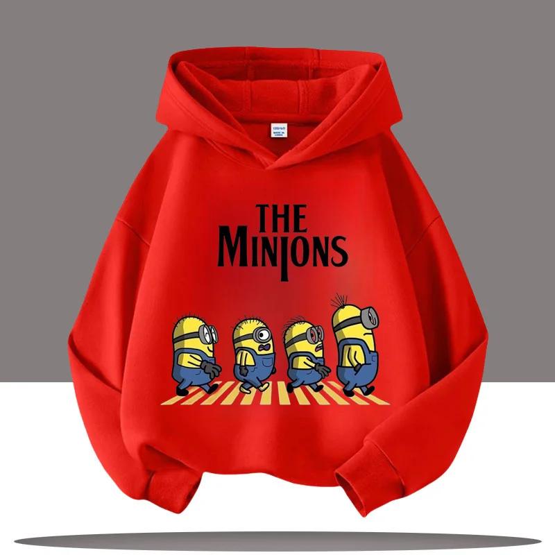 Kids Hoodie The Minions Cartoon Character Walking Print Long Sleeve Sweatshirt Autumn Winter Casual Sport Pullover Tops for Daily Outdoor Activities