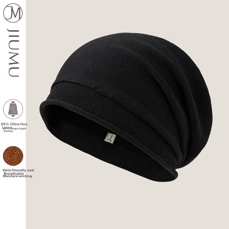 JIUMU Thin Summer Knitted Linen Hat for Men Women, Slouchy Closed Top Cap, Breathable Air Conditioning Sleep Maternity Hat