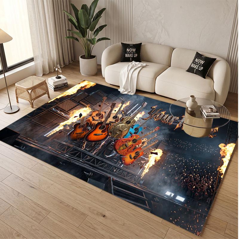 Music Guitar Theme Soft Crystal Velvet Rug Custom Name & Text Print Non Slip Floor Rug for Bedroom Living Room