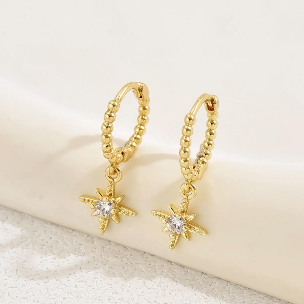 18k fashion earrings women's octagram inlaid zircon design stud earrings simple versatile ear buckles